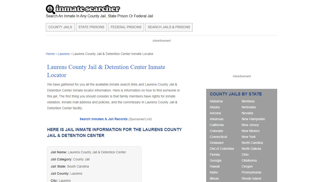 Laurens County Jail & Detention Center Inmate Locator